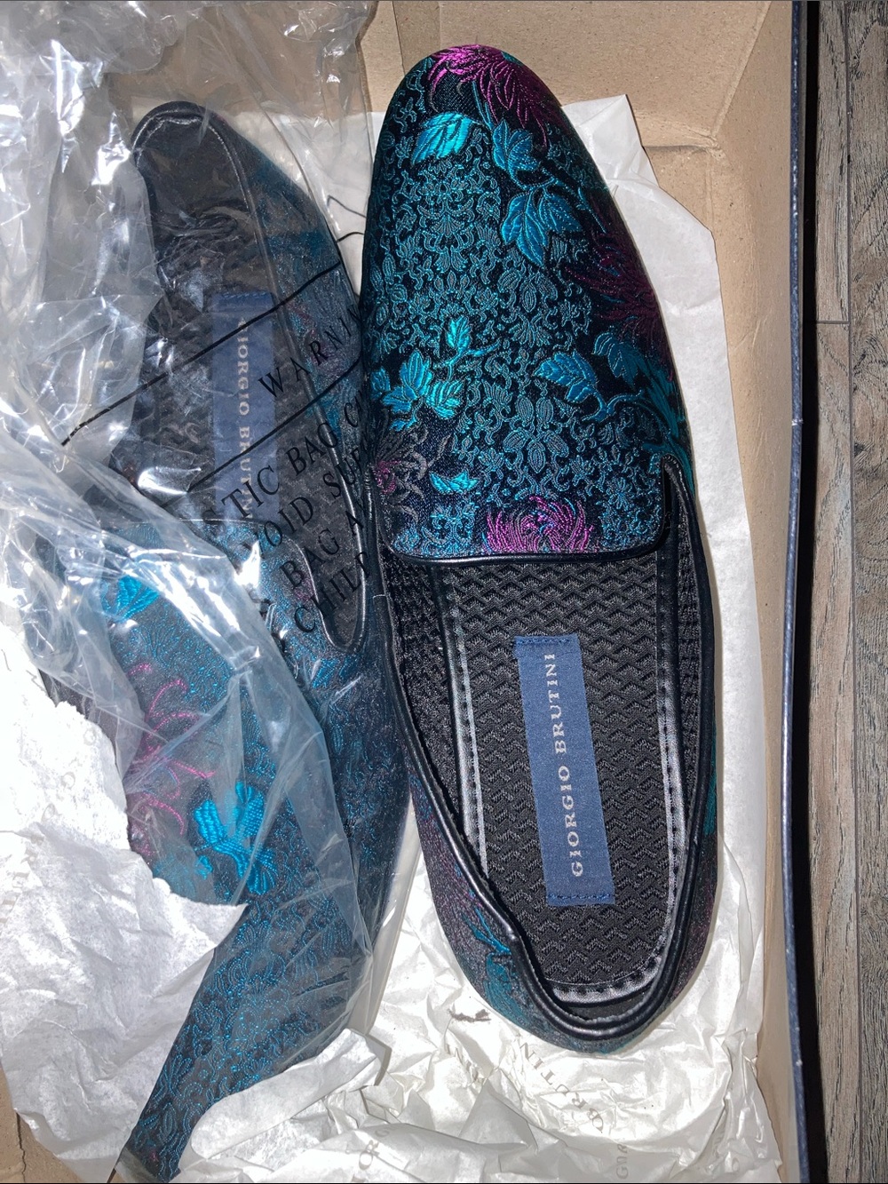 Giorgio Brutini Teal and Purple Floral Jacquard Slip-On Loafers